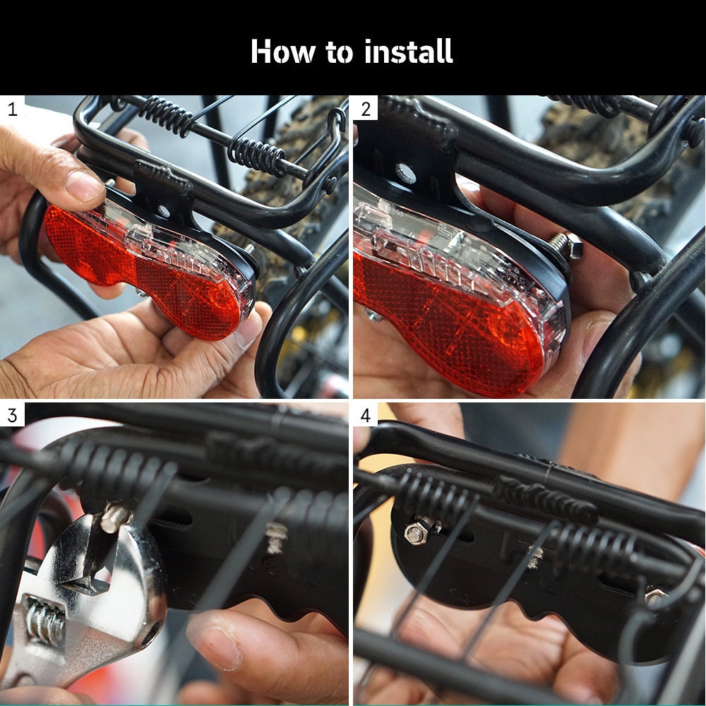 Rear Carrier Light 3 Super Bright Red LED, Quick-release With Batteries ...