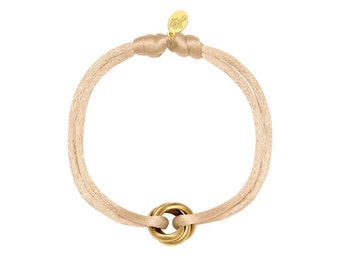 Bracciale Satin Knot con tre anelli in acciaio inossidabile I Bracciale satinato Trinity I Bracciale regolabile Bracciale impermeabile I Triplo anello in oro