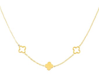 Eldina Kleeblatt Kette vierblättriges Kleeblatt Four Leafe Clover Fein Edelstahl 18k Vergoldung Halskette Gold minimalistische Kette