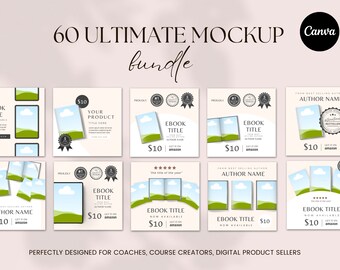 60 Ebook Mockup, Mockup Canva Template for Coaches, Course Creator Mockups,Digital Product Mockup,Canva Mockup Template,Online Course Mockup