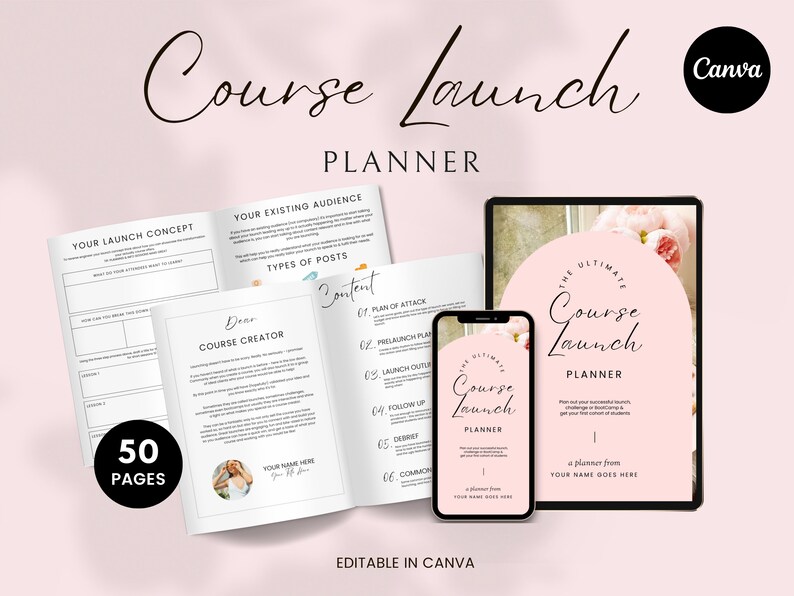 Course Launch Planner, Online Course Template, Course Creator Canva