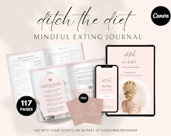 30 Days Mindful Eating Journal, Healthy Eating, Weight Loss, Food Tracker Journal, Daily Food Journal, Wellness Coaches, Life Coaching Tools