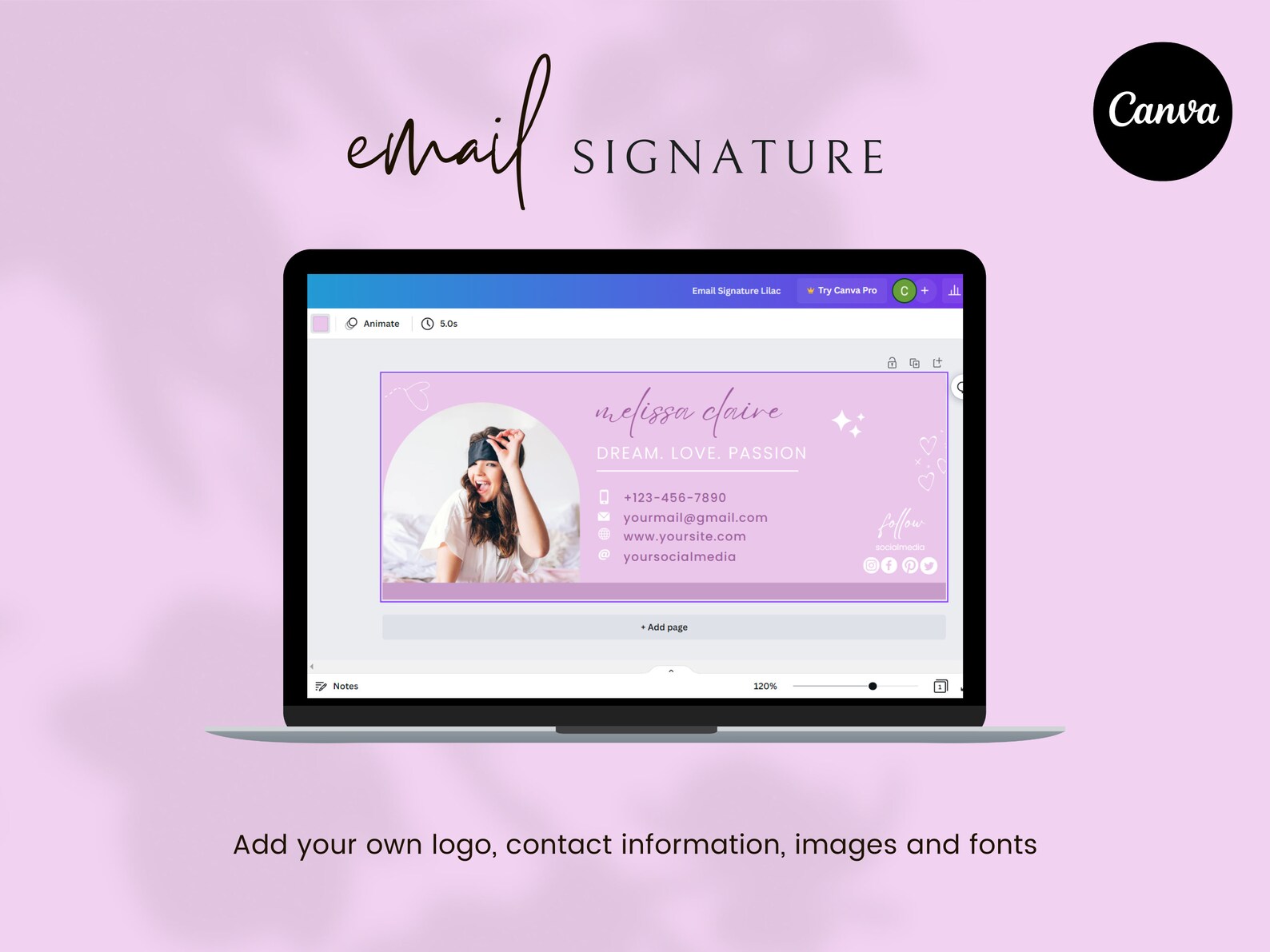 Email Signature Template Canva Template Lilac Emails Etsy