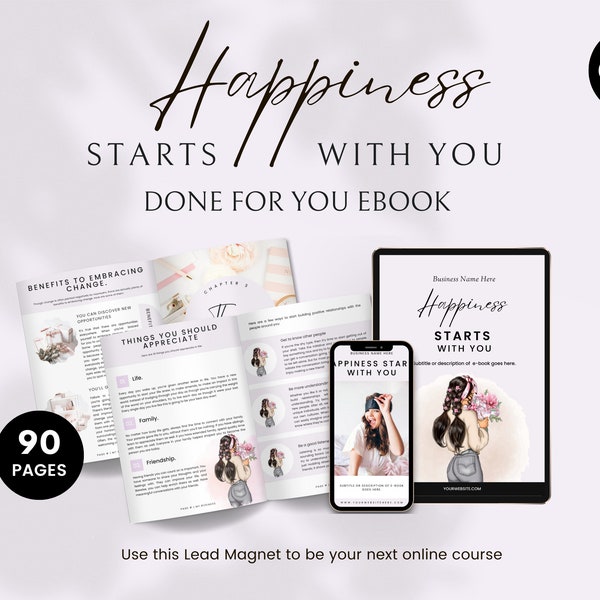 Happiness Workbook, Done for You Kurs, Bleimagnet Ebook, Brandable Kurs, Happiness Journal, Canva Workbook Template