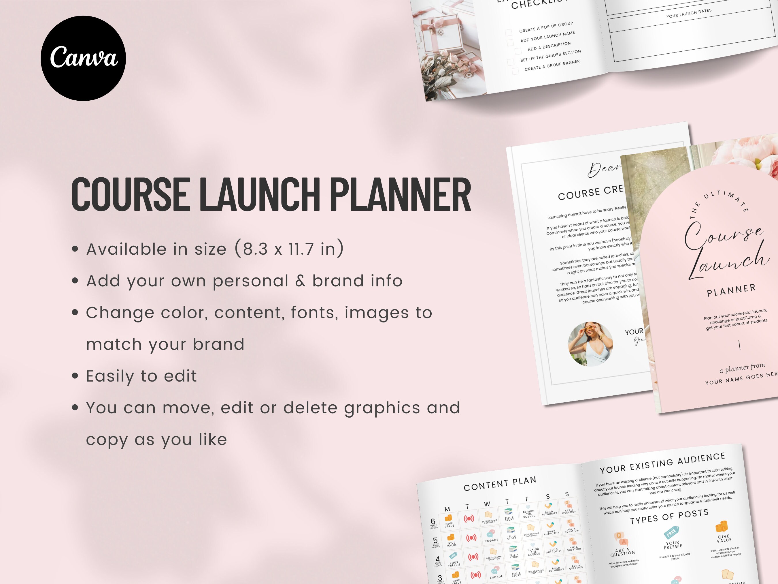 Course Launch Planner, Online Course Template, Course Creator Canva