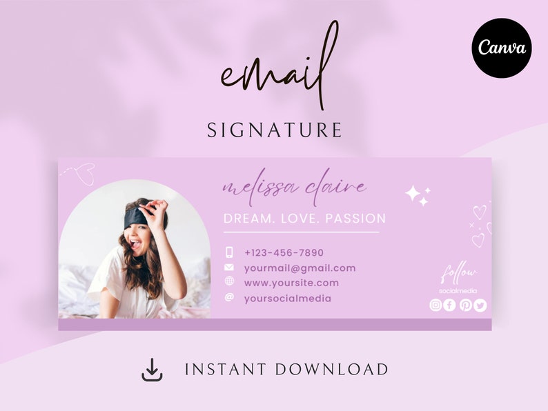 Email Signature Template Canva Template Lilac Emails Etsy