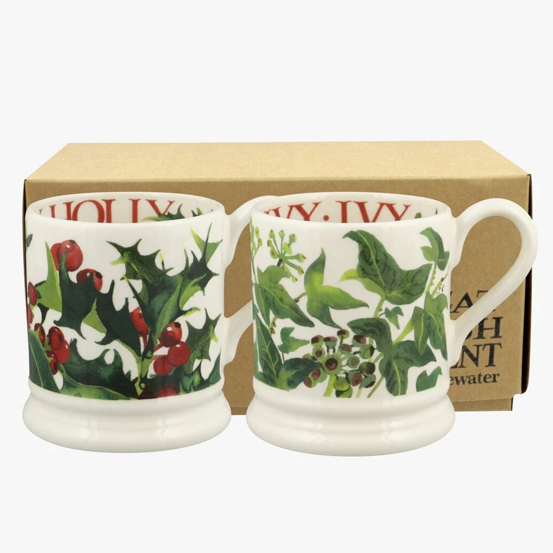 Set of 2 Emma Bridgewater Holly & Ivy Half Pint Mugs Ceramic Etsy