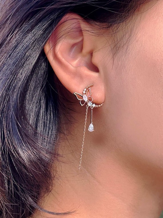 Long Korean aesthetic earrings, stylish silver earrings, alt kpop - Ruby  Lane