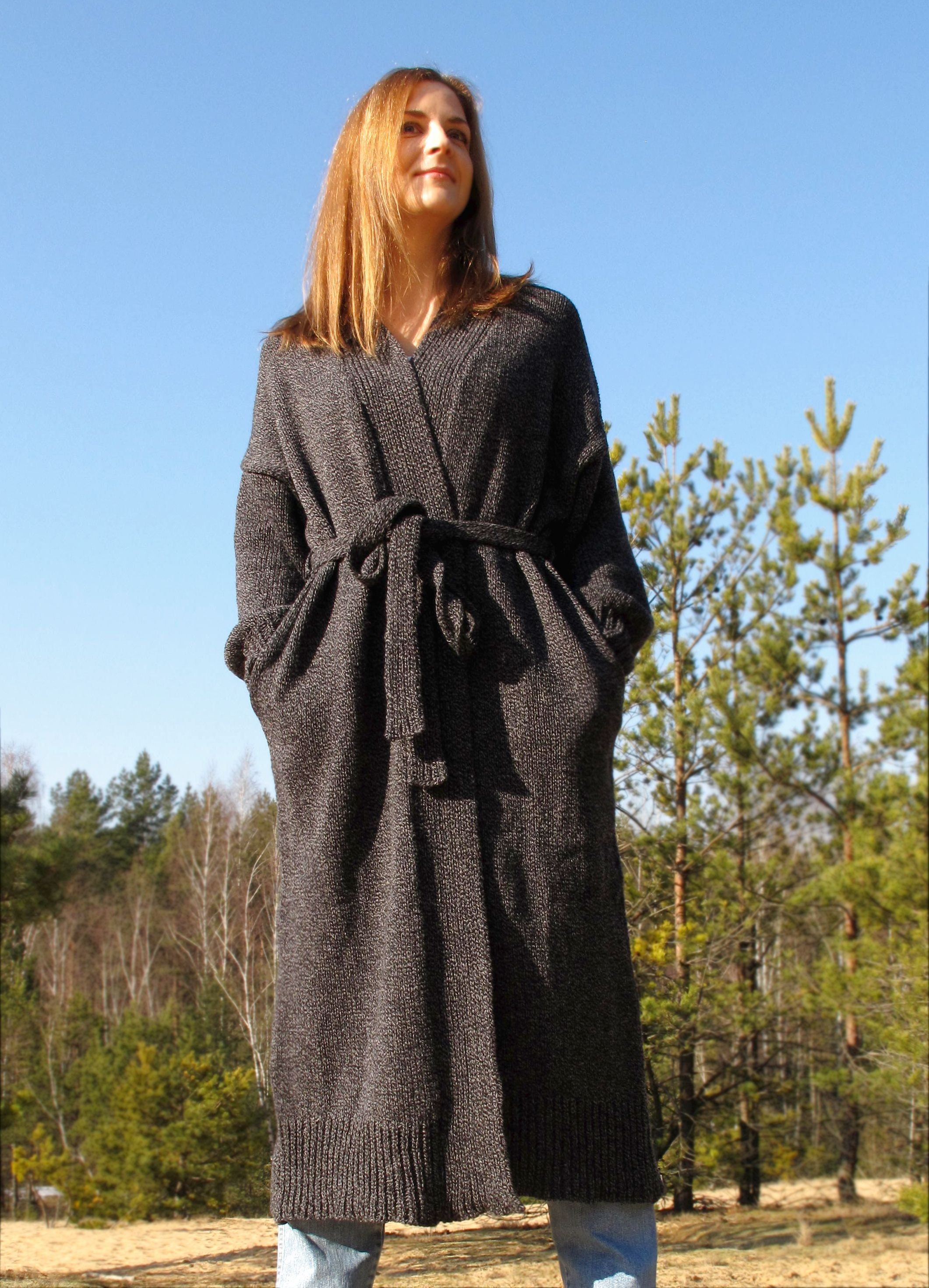Oversize Extra - Etsy Cardigan Length Wool Merino Draped Womens Wrap Long Fuzzy Robe, Floor Soft Sweater With Lounge Kimono Coat, Pocket With Belt