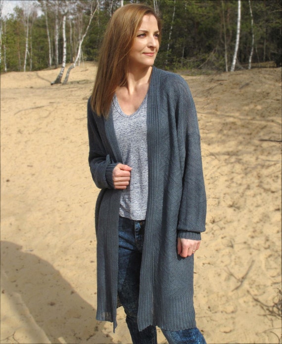 Organic Linen Cardigan Loose Knit 
