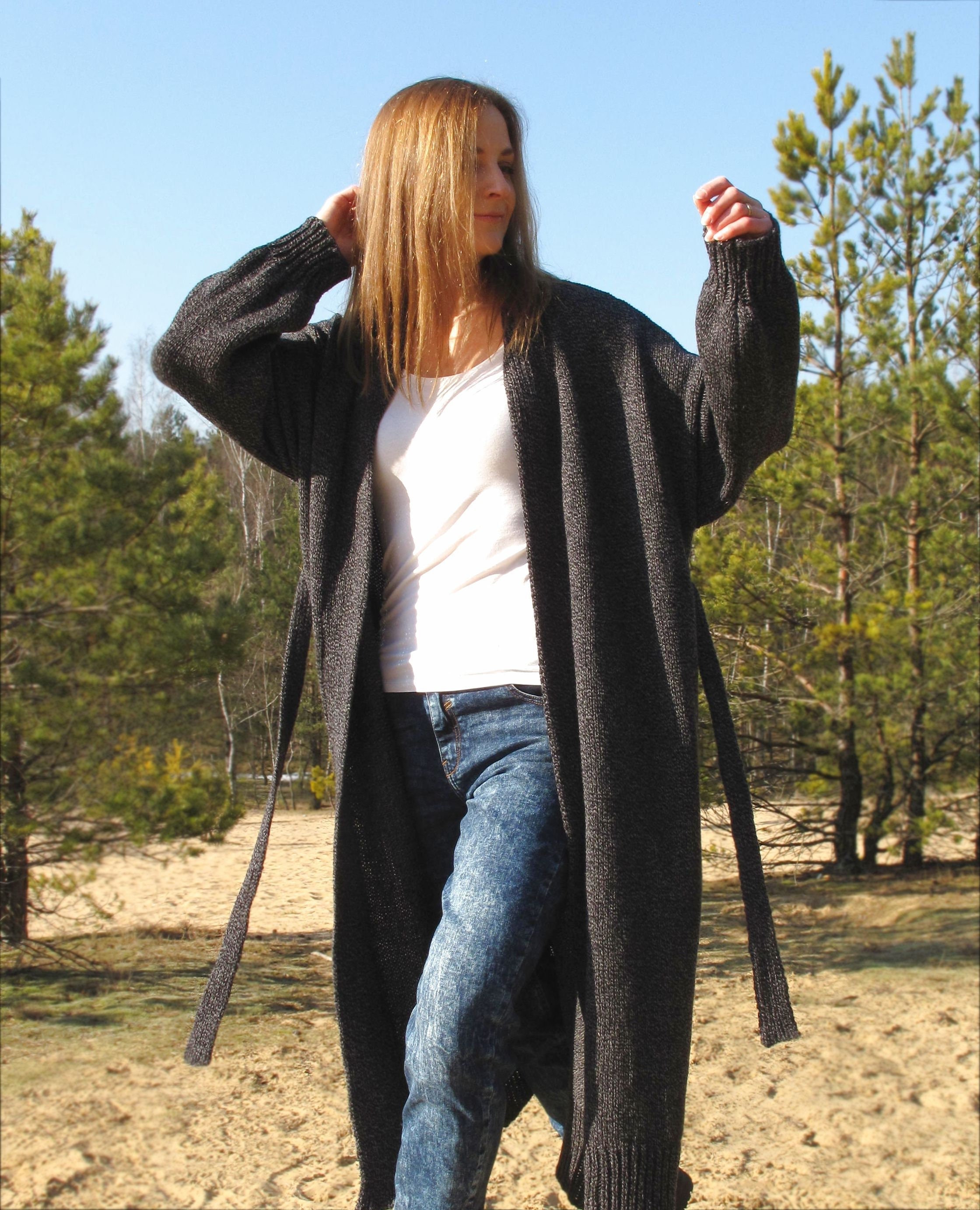 Lounge Fuzzy Cardigan With Oversize Robe, With Draped Long Merino Kimono Sweater Soft - Length Belt, Etsy Wrap Wool Womens Pocket Floor Extra Coat,