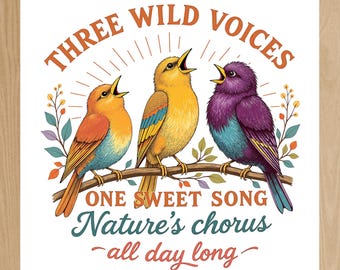 Pájaros cantores PNG: Arte mural de estilo vintage (Descarga digital)