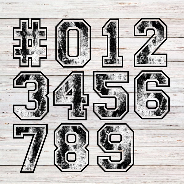 Distressed Varsity Font Png | Png Sublimation | 300 DPI |  Individual Number Colors Can Be Changed in Paint 3D