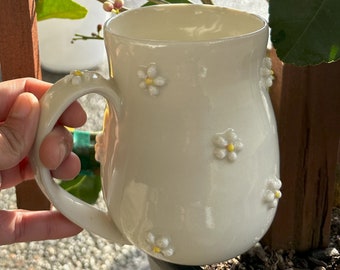 Daisy Mug, Handmade ceramic flower mug.