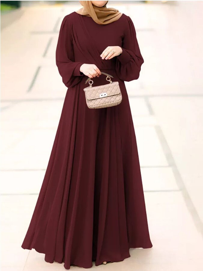 Muslim Solid Hijab Dress For Women Eid Mubarak Djellaba Dubai Fashion High  Density Double Chiffon Party