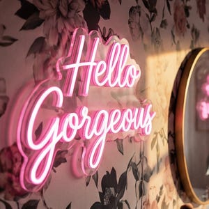 Custom LED Neon Sign for Beauty Salon, Personalized Vanity Mirror Decor, Floral Wall Aesthetic, Hair Stylist Studio Setup