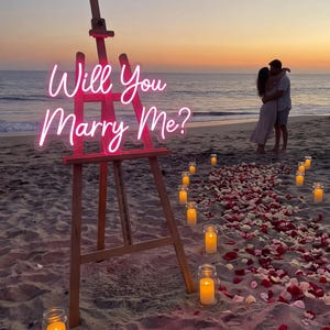 Custom LED Proposal Sign for Beach Setup, Personalized Engagement Backdrop, Romantic Event Decor, Marry Me Light, Wood Easel Prop