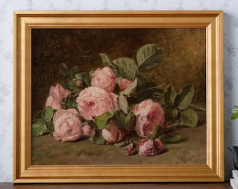 Print | Still Life Painting of Pink Roses on the Ground | Flowers Painting, reproduced from an original painting | Art No. 1146