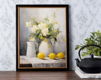 Print | Still Life Painting with Lemons and Flowers in a Vase, reproduced from an original oil painting | Art No. 1167