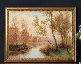 Print | River in Glowing Light autumn Landscape Painting , reproduced from an original oil painting | Art No. 1198