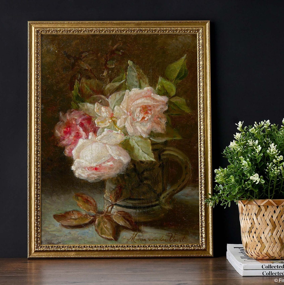 Print | Still Life Painting of Pink and Red Roses in a Jug ...