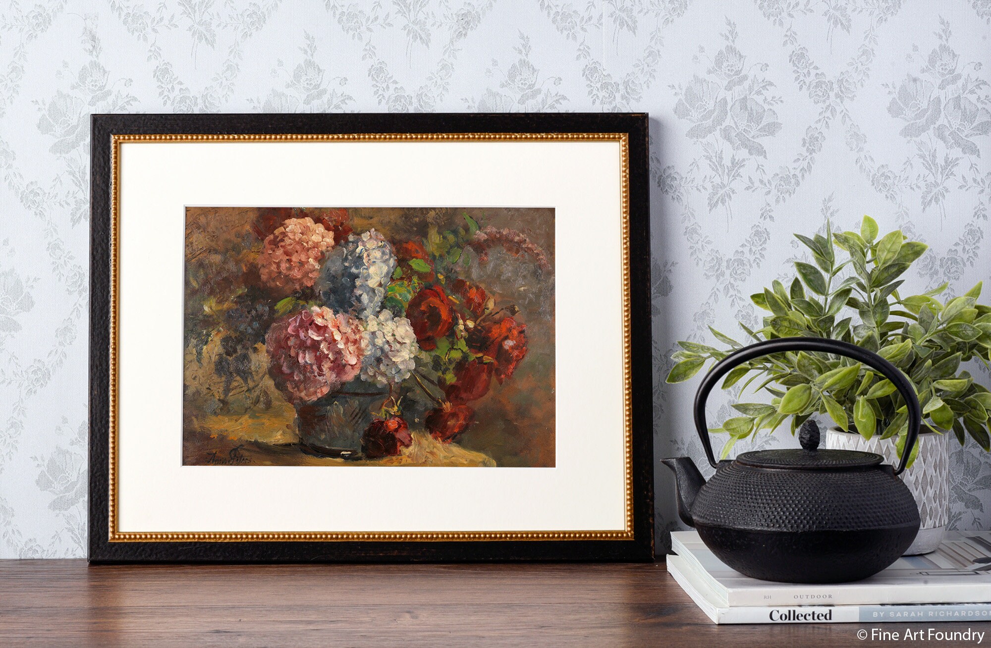 Print | Still Life Painting of Hydrangeas and Roses,| Reproduced From ...