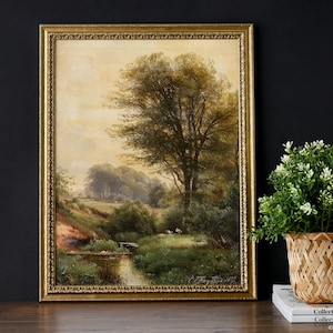 Print | Pound and birds in Glowing Light Landscape Painting , reproduced from an original oil painting | Art No. 1195