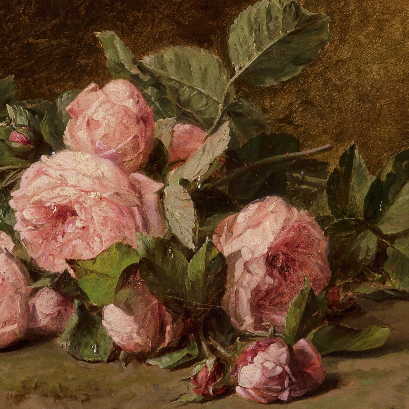 Print Still Life Painting of Pink Roses on the Ground - Etsy