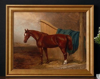 Print | Painting of a Brown horse in a stable, reproduced from an original painting | Vintage Horse Painting  | Art No. 1194