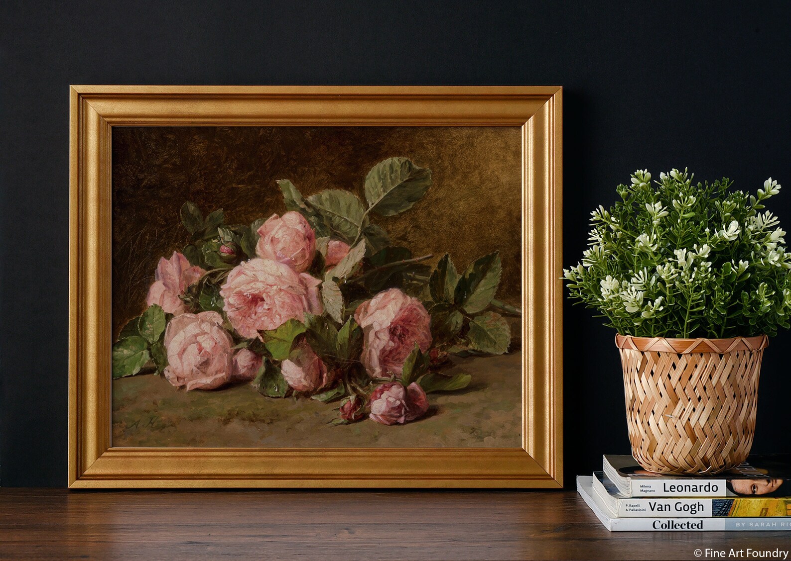 Print | Still Life Painting of Pink Roses on the Ground | Flowers ...