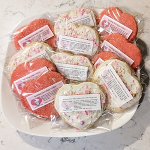 Heart Shaped Sugar Cookies Assortment Box, Pink and White, One Dozen (12)