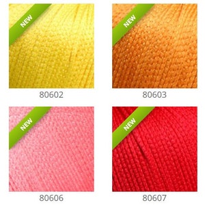 May include: Eight spools of embroidery floss in different colors: white, yellow, orange, purple, pink, light pink, red, and blue. Each spool has a "NEW" label.
