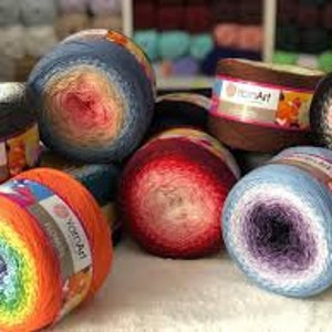 Pure Cotton Yarn Cake, Gradient Cotton, Yarnart Flowers, Rosegarden 250gr,  1000mt,8.80oz, Puzzle Cake Yarn, Yarn Grade, Knitting Poncho 