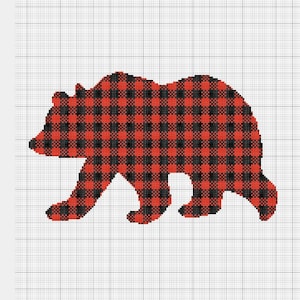 Polar Bear Cross Stitch, Cross Stitch Pattern, Modern Cross Stitch, Plaid Cross Stitch Pattern, Animal Silhouette, Bear Silhouette