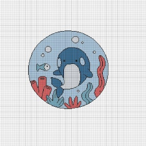 Delfin Kreuzstichmuster, Fisch Kreuzstichmuster, Kreuzstichmuster, süßes Tier Kreuzstichmuster, Handstickerei Muster PDF