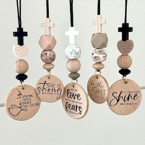 Christian Car Charms: Rearview Mirror Accessory, Laser Engraved Tag, Bible Verses, Wildflower, Pray, Let Them, Faith, Freedom, Turning Point