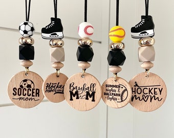 Car Charms | Hanging | Silicone Beaded | Rearview Mirror | Sports | Soccer Mom | Hockey Mom | Baseball Mom | Softball Mom | Custom Engraving