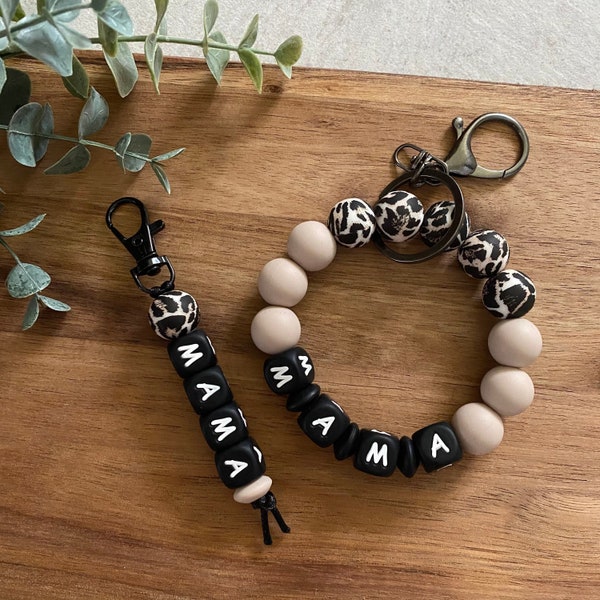 Wristlet Keychains | Mama | Silicone Beaded | Leopard Prints | Neutral Leopard | Modern | Custom | Cute | Teacher Gift Ideas | Cute Gift