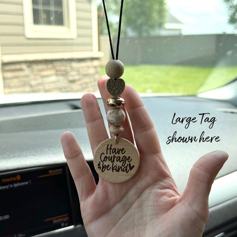 Custom Laser Engraved Wood Car Charm: Silicone Beaded Rearview Mirror Hanging Charm, Eucalyptus, Monstera Leaf, Daisy, Wildflowers, Cactus image 8