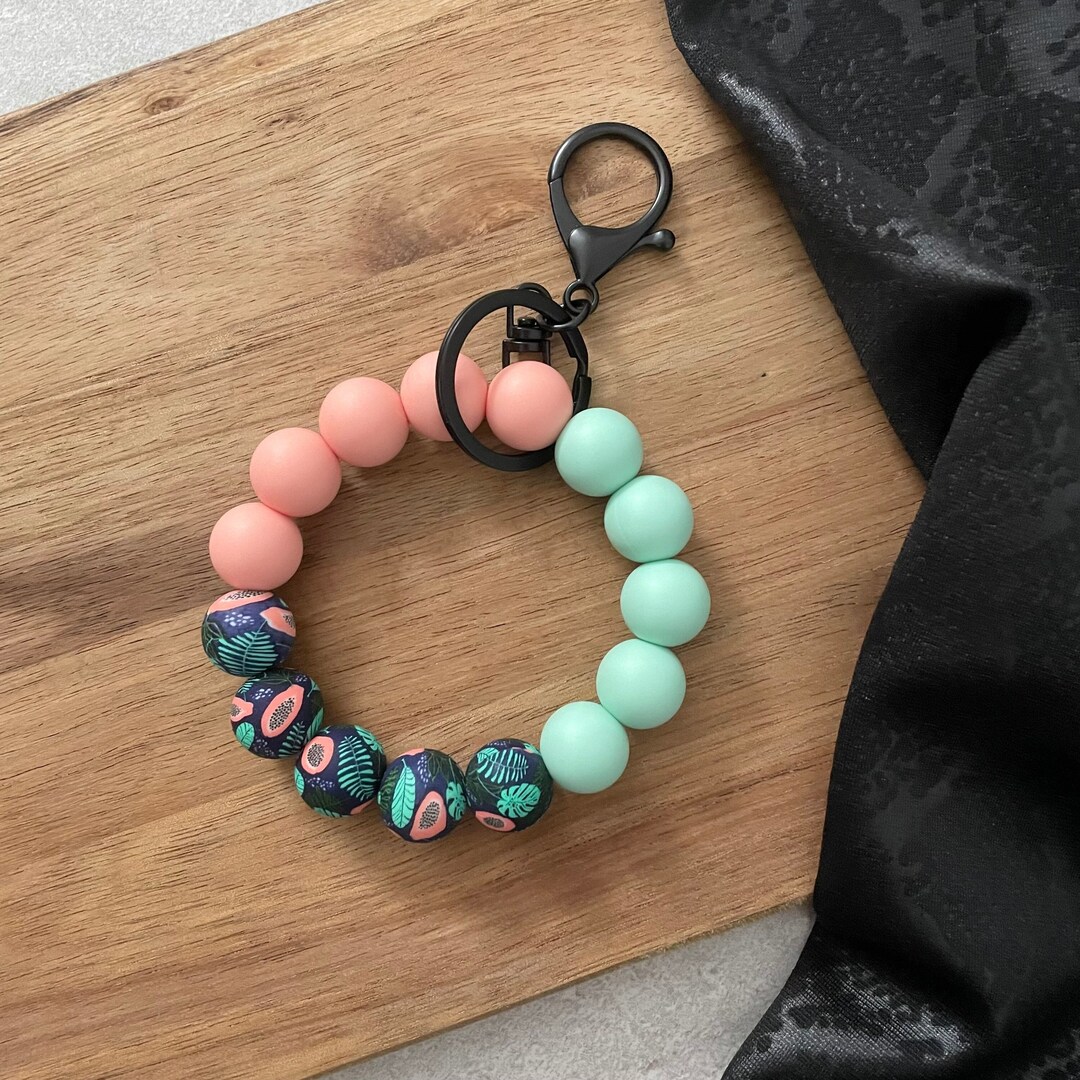 Wristlet Keychains Papaya Silicone Beaded Stretch Bracelets Spring