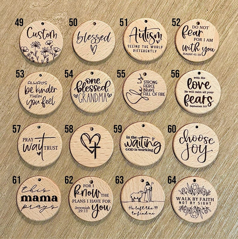 Custom Laser Engraved Wood Car Charm: Silicone Beaded Rearview Mirror Hanging Charm, Eucalyptus, Monstera Leaf, Daisy, Wildflowers, Cactus image 6