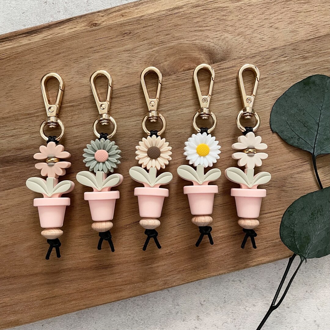 Daisy Keychains Flower Pots Wildflowers Beaded Boho Etsy