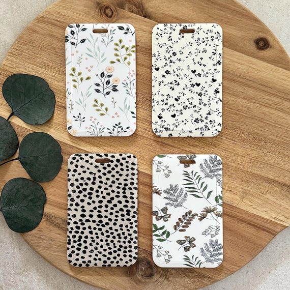 ID Badge Holder: Hard Plastic Card Protector, Neutral Floral, Wildflowers, Leopard, ID Badge Protector,  Badge Holder, Nurse, Teacher, RN