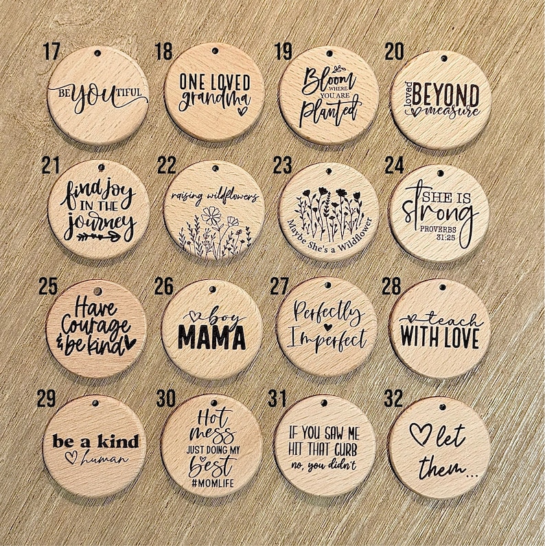 Custom Laser Engraved Wood Car Charm: Silicone Beaded Rearview Mirror Hanging Charm, Eucalyptus, Monstera Leaf, Daisy, Wildflowers, Cactus image 4