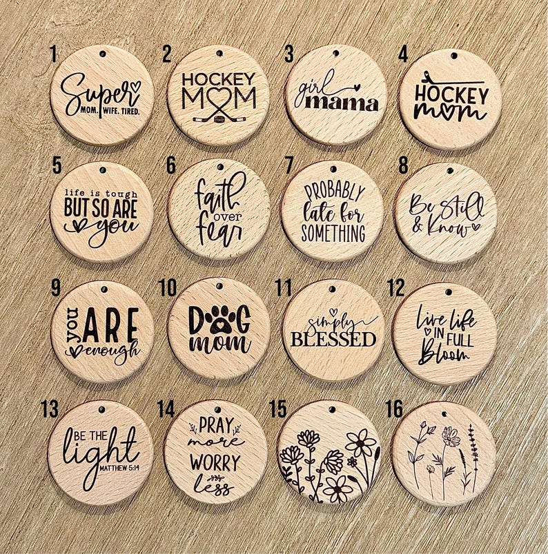 Custom Laser Engraved Wood Car Charm: Silicone Beaded Rearview Mirror Hanging Charm, Eucalyptus, Monstera Leaf, Daisy, Wildflowers, Cactus image 3