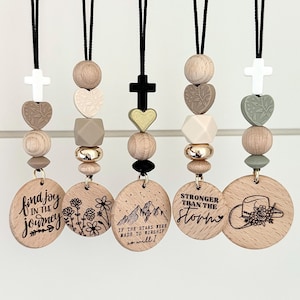 Car Charms | Christian | Rearview Mirror | Cross | Bible Verse | Pray | Faith | She is | Wood Charm | Custom Laser Engraved | Car Accessory