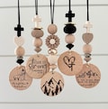 Car Charms for Rearview Mirror: Hanging, Customizable Charms with Laser Engraved Wood Tag | Silicone Beaded | Turning Point | Cross | Prayer product logo