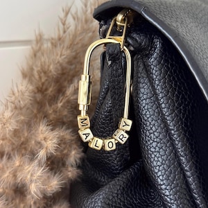 Custom 18K Gold Plated Carabiner Initial Keychains, Purse Charms, Plastic Letterbeads, Personalized Name Keychains, Accessories, Cute Gifts