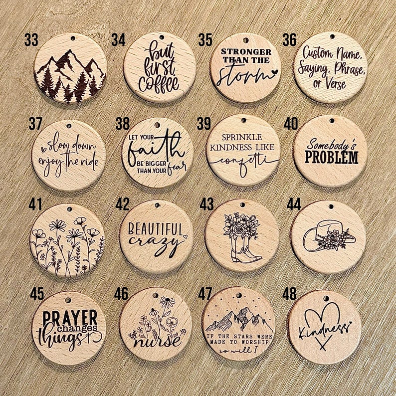 Custom Laser Engraved Wood Car Charm: Silicone Beaded Rearview Mirror Hanging Charm, Eucalyptus, Monstera Leaf, Daisy, Wildflowers, Cactus image 5