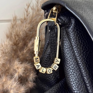 Custom 18K Gold Plated Carabiner Custom Name Keychains, Purse Charms, Plastic Letterbeads, Personalized Name Keychains, Accessories. Mama